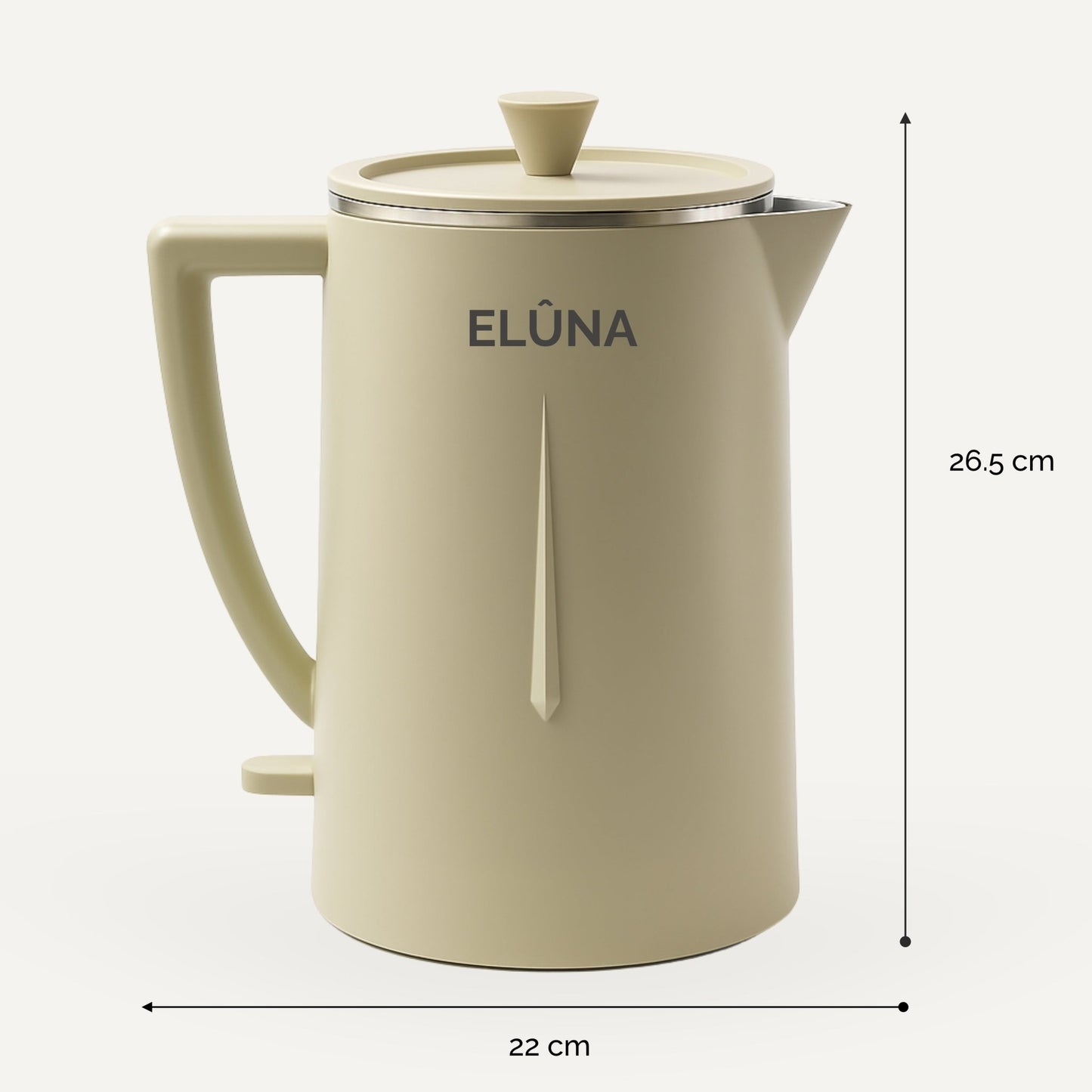 Beige ELÛNA waterkoker, energiezuinig elektrisch design, stille werking, modern Japandi design, 1 liter inhoud