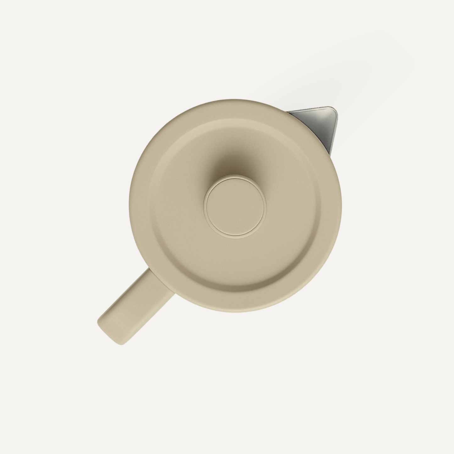 Bovenaanzicht beige ELÛNA waterkoker, stille werking, RVS schenktuit, minimalistisch Japandi ontwerp, 1 liter inhoud