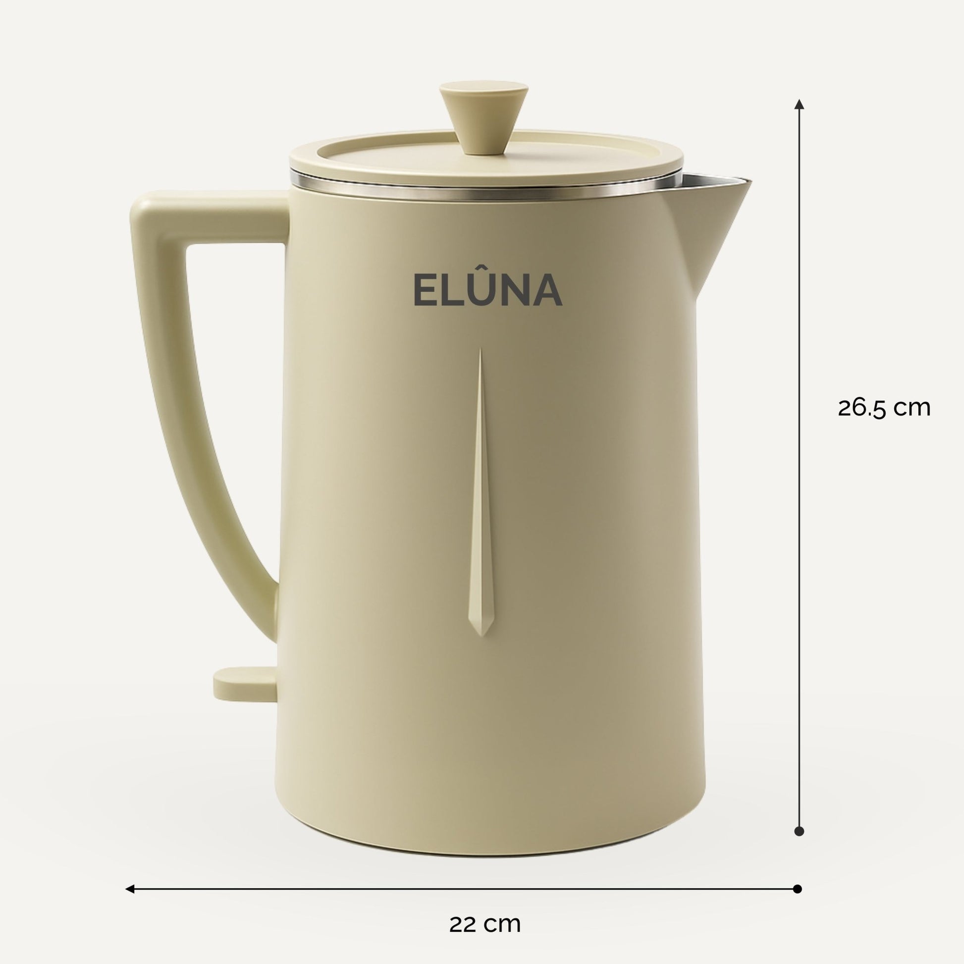 Beige ELÛNA waterkoker, energiezuinig elektrisch design, stille werking, modern Japandi design, 1 liter inhoud