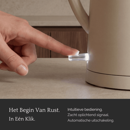 Waterkoker 1.7L - ELÛNA - Beige stille waterkoker 1 liter Japandi design | Energiezuinig elektrische waterkoker BPA - vrij RVS binnenkant
