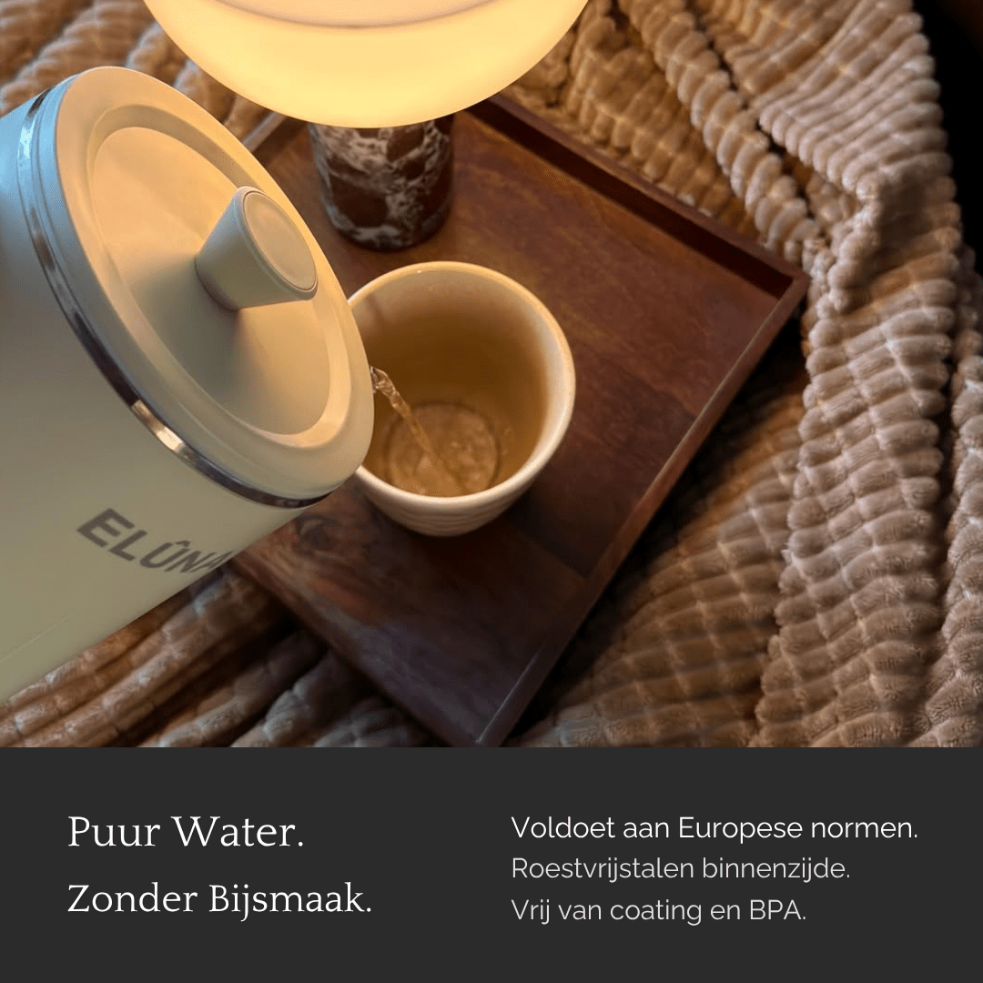 Waterkoker 1.7L - ELÛNA - Beige stille waterkoker 1 liter Japandi design | Energiezuinig elektrische waterkoker BPA - vrij RVS binnenkant