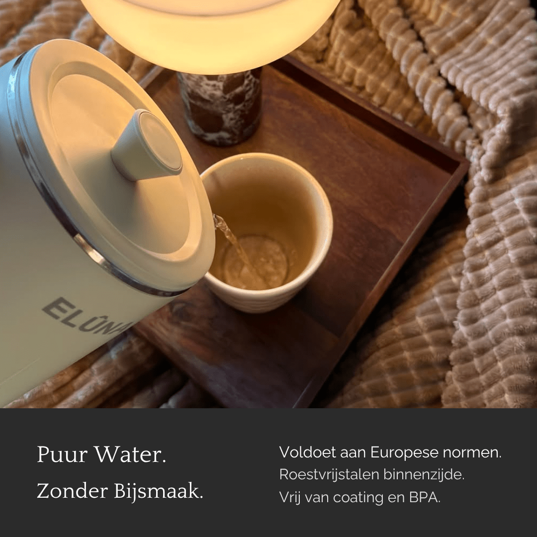 ELÛNA Waterkoker 1,7L Pistache Crème, RVS binnenkant - ELÛNA - Beige stille waterkoker 1 liter Japandi design | Energiezuinig elektrische waterkoker BPA-vrij RVS binnenkant