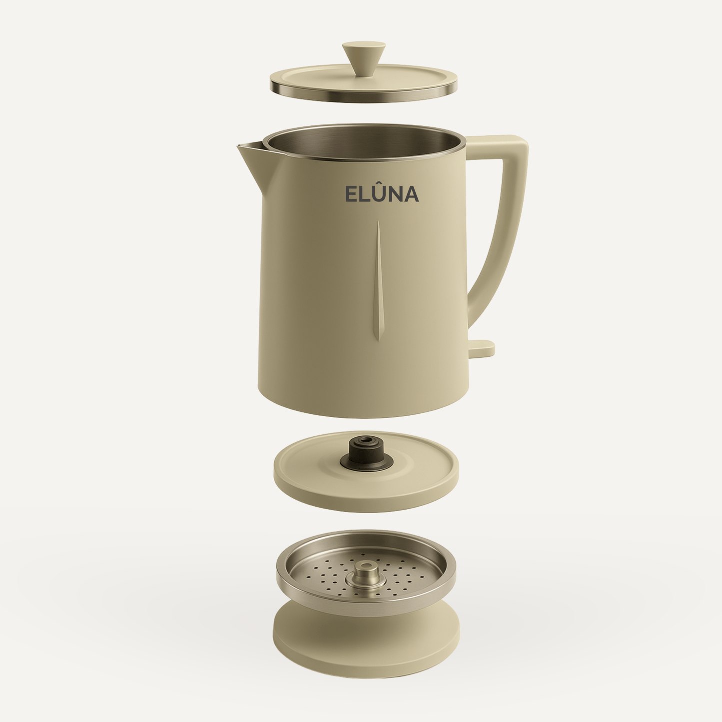 WATERKOKER 1.7L - ELÛNA - Beige stille waterkoker 1 liter Japandi design | Energiezuinig elektrische waterkoker BPA - vrij RVS binnenkant