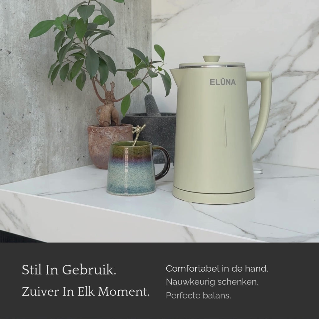 BPA-vrije waterkoker 1,7L ELÛNA pistache creme, RVS binnenkant en onafhankelijk SGS gecertificeerd
